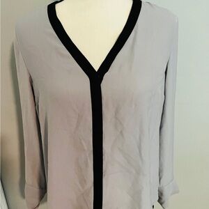 Gray Colorblock Blouse with Black Trim